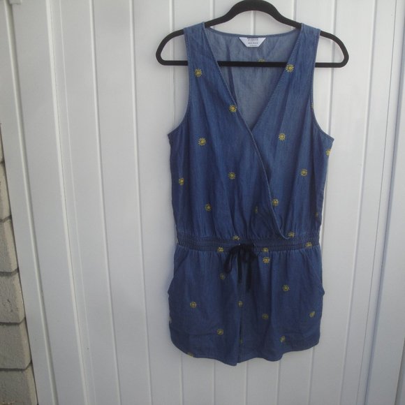 Splendid Gray Malin 100% Cotton Romper Embroidered Printed Romper Blue Med - Picture 4 of 5